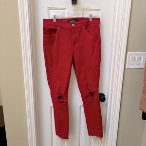 Express Distressed Ankle Legging High Rise - Red Jeans EUC 10R
